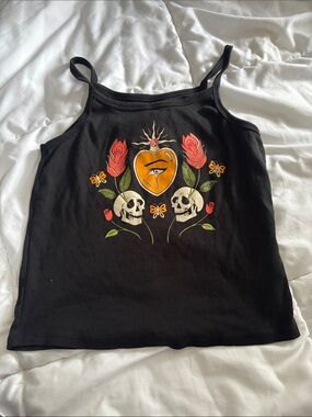 Volcom Black Graphic Heart & Skulls Tank Top